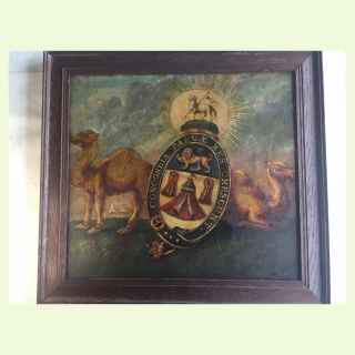 Oil on board showing the West Surreys Royal Regimental Colours. ,,,.