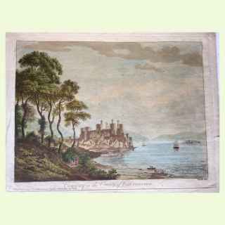 Conway in the County of Caernarvon.  (Antique Aquatint Print.)